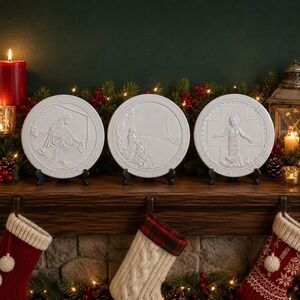 Frankoma Pottery Plates Christmas Nativity Set Of 3 66-69-70 Shepherd Jesus Mary